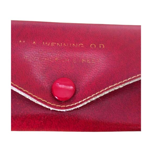 50s 60s Vintage Cherry Red Leather Eyeglass Case, Snap Closure - Picture 2 of 4